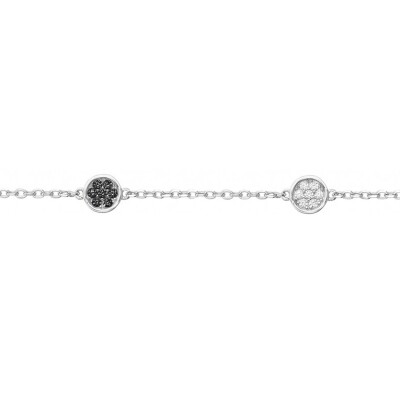 Bracelet en argent, oxydes de zirconium et oxydes de zirconium noirs, motif cœur