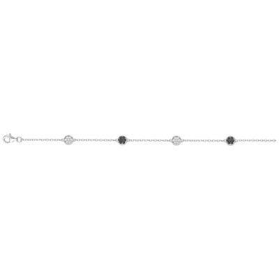 Bracelet en argent, oxydes de zirconium et oxydes de zirconium noirs, motif cœur