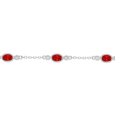 Bracelet en argent, oxyde coloré rouge et oxyde de zirconium