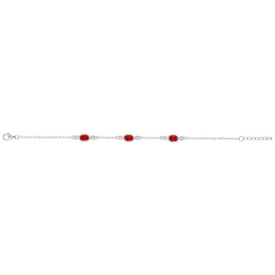 Bracelet en argent, oxyde coloré rouge et oxyde de zirconium