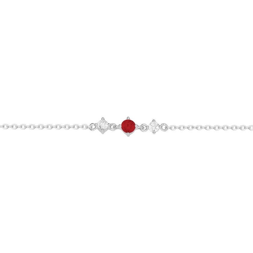 Bracelet en argent, oxyde coloré rouge et oxyde de zirconium vue 1