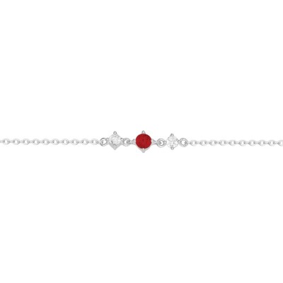 Bracelet en argent, oxyde coloré rouge et oxyde de zirconium