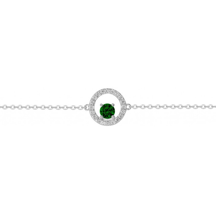 Bracelet en argent, oxyde coloré vert et oxydes de zirconium vue 1