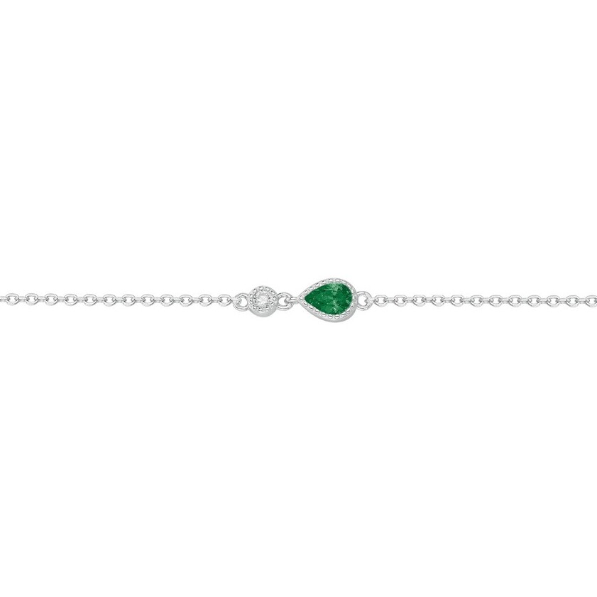 Bracelet en argent, oxyde coloré vert et oxyde de zirconium vue 1