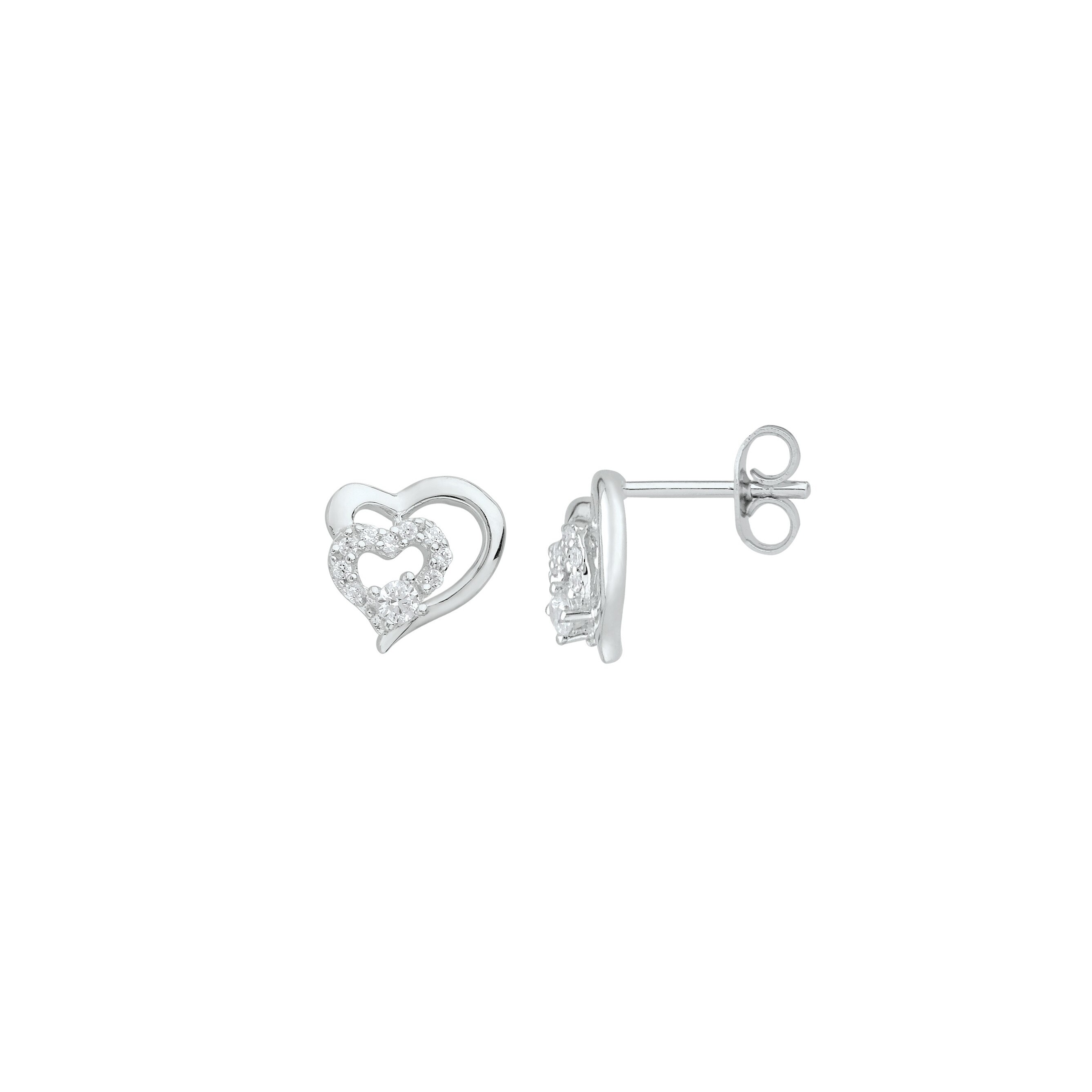 Boucles d'oreilles en argent et oxydes de zirconium, motif cœur