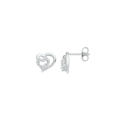 Boucles d'oreilles en argent et oxydes de zirconium, motif cœur