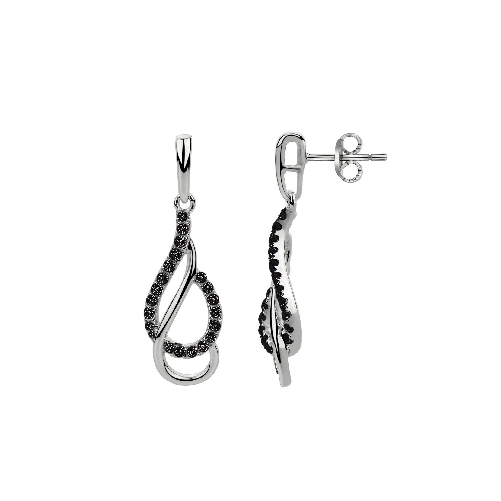 Boucles d'oreilles en argent et oxydes de zirconium noirs