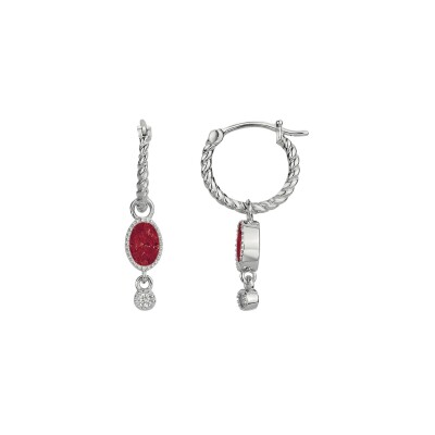 Boucles d'oreilles en argent, oxyde de zirconium et oxyde coloré rouge