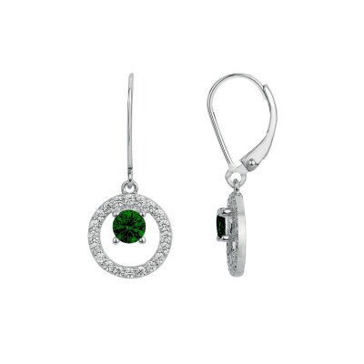 Boucles d'oreilles en argent, oxyde coloré vert et oxyde de zirconium