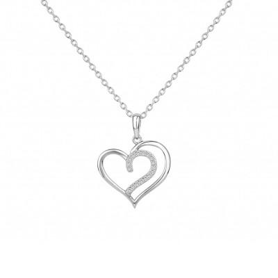 Collier en argent et oxydes de zirconium, motif cœur