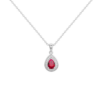Collier en argent, oxyde coloré rouge et oxyde de zirconium