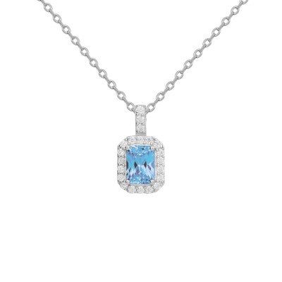 Collier en argent, oxyde coloré bleu clair et oxyde de zirconium