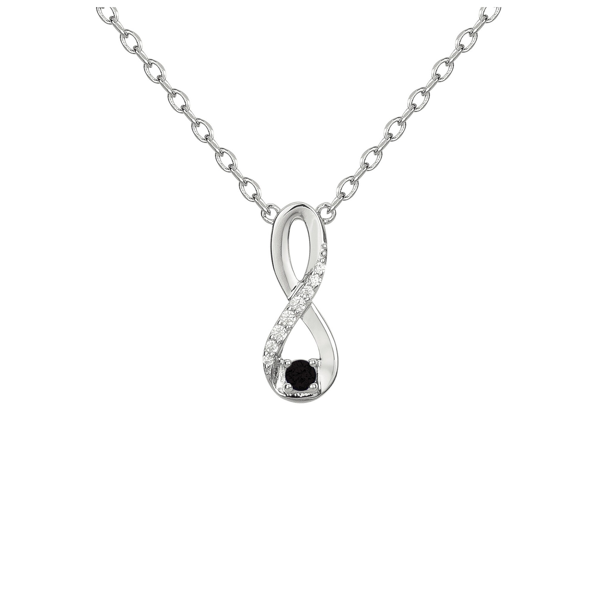 Collier en argent, oxyde de zirconium noir et oxyde de zirconium, motif infini