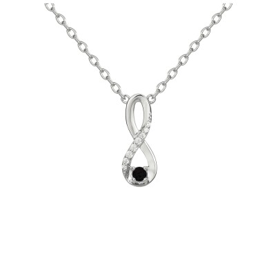 Collier en argent, oxyde de zirconium noir et oxyde de zirconium, motif infini