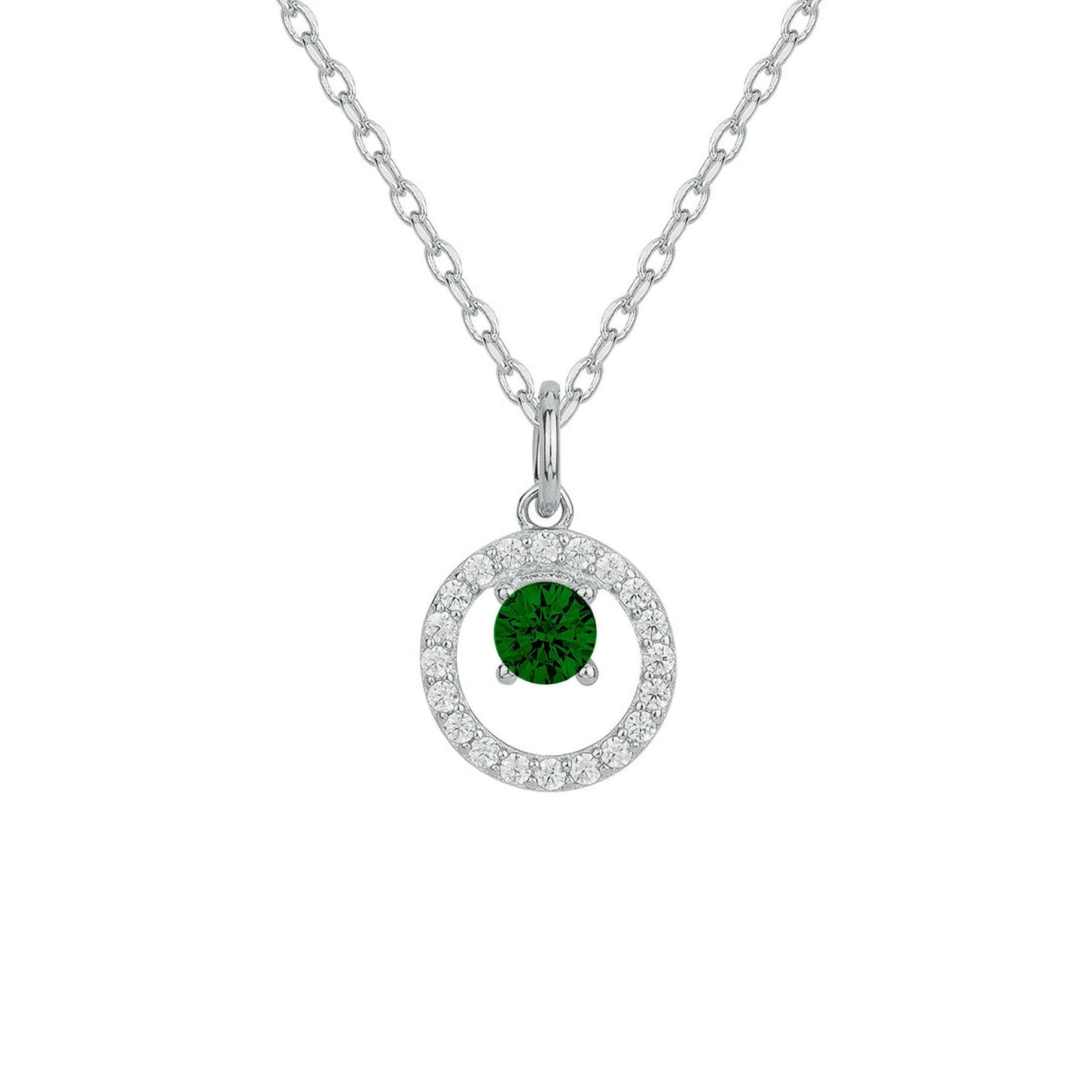 Collier en argent, oxyde coloré vert et oxyde de zirconium