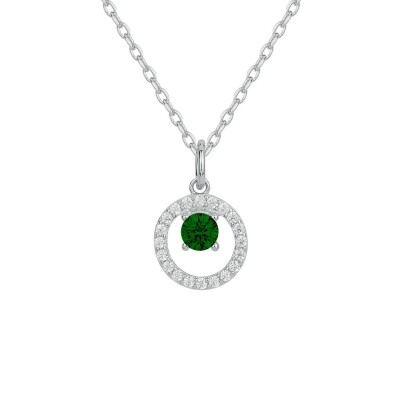 Collier en argent, oxyde coloré vert et oxyde de zirconium