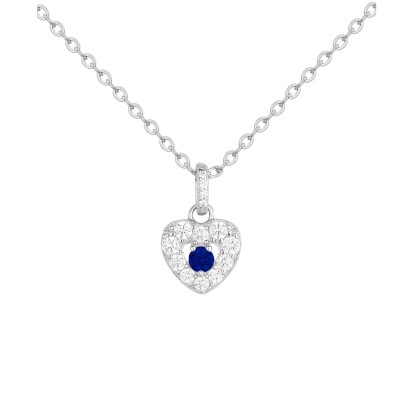 Collier en argent, oxyde coloré bleu et oxyde de zirconium, motif cœur