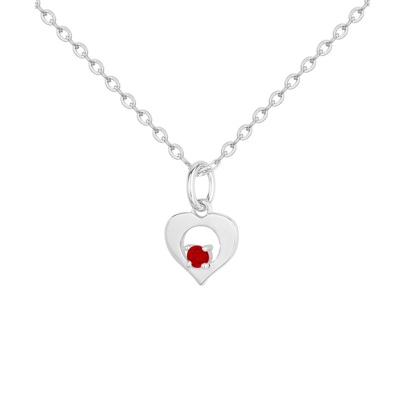 Collier en argent et oxyde coloré rouge, motif cœur