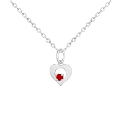 Collier en argent et oxyde coloré rouge, motif cœur