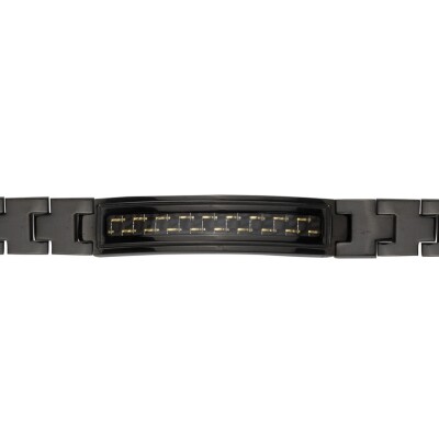 Bracelet en acier pvd noir et insert carbone fil jaune
