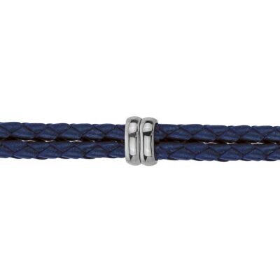 Bracelet en acier et cuir bleu
