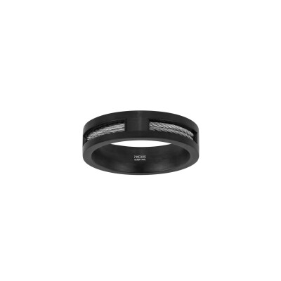 Bague en acier pvd noir et insert câble acier
