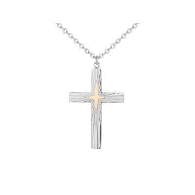 Collier en acier bicolore, motif croix