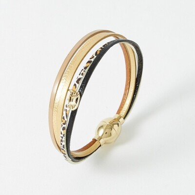 Bracelet FlowersforZoé en cuir et métal doré