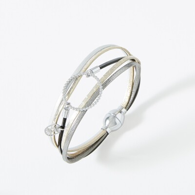Bracelet Flowersforzoé en cuir et métal blanc