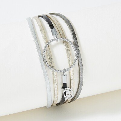 Bracelet Flowersforzoé en cuir et métal blanc