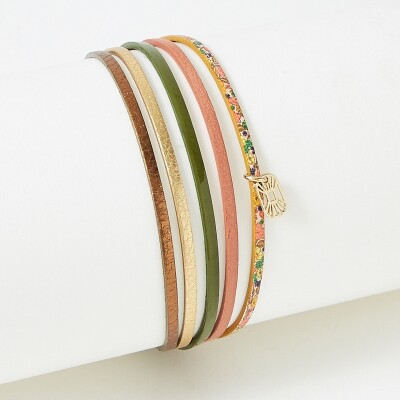 Bracelet Flowersforzoé en cuir et métal doré