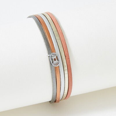 Bracelet Flowersforzoé en cuir et métal blanc