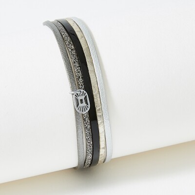 Bracelet Flowersforzoé en cuir et métal blanc
