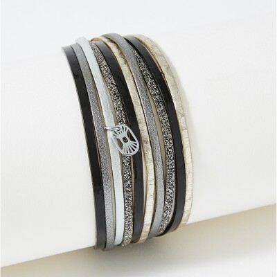 Bracelet Flowersforzoé en cuir et métal blanc
