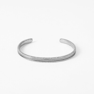 Bracelet rigide Flowersforzoé en cuir et métal blanc