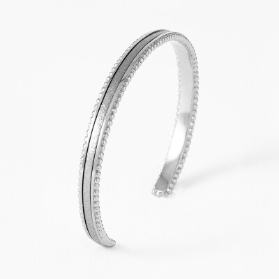Bracelet rigide Flowersforzoé en cuir et métal blanc