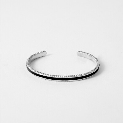 Bracelet rigide Flowersforzoé en cuir et métal blanc