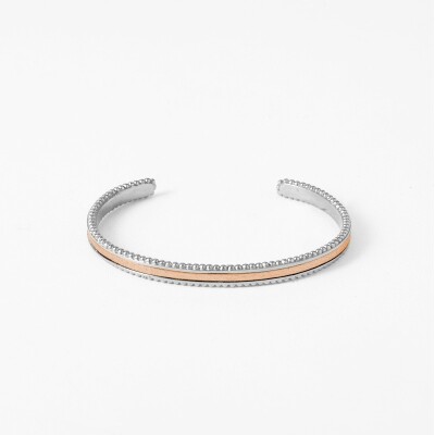 Bracelet rigide Flowersforzoé en cuir et métal blanc