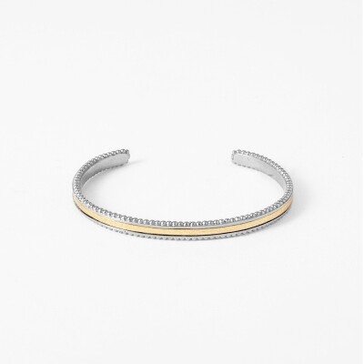 Bracelet rigide Flowersforzoé en cuir et métal blanc