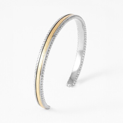 Bracelet rigide Flowersforzoé en cuir et métal blanc
