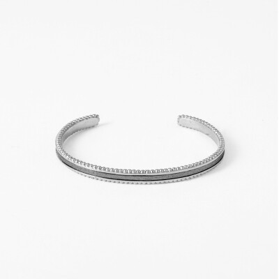 Bracelet rigide Flowersforzoé en cuir et métal blanc