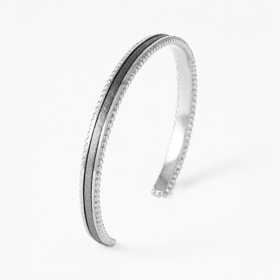 Bracelet rigide Flowersforzoé en cuir et métal blanc