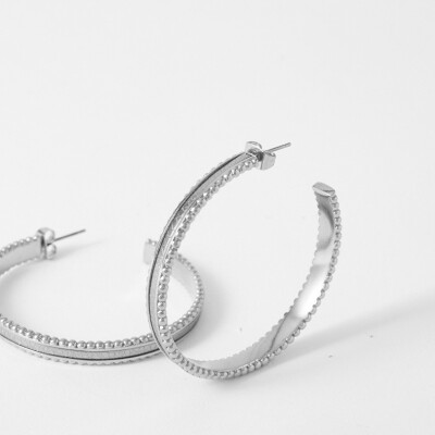 Bracelet rigide Flowersforzoé en cuir et métal blanc