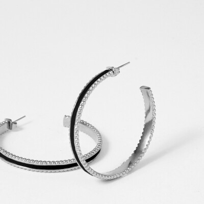 Bracelet rigide Flowersforzoé en cuir et métal blanc