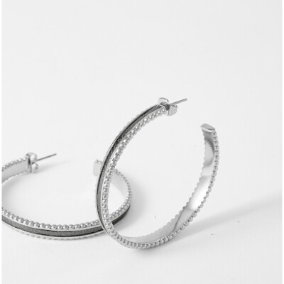 Bracelet rigide Flowersforzoé en cuir et métal blanc