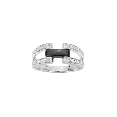 Bague en argent, céramique noire et oxydes de zirconium