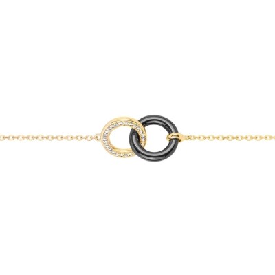Bracelet en plaqué or, céramique noire et oxydes de zirconium