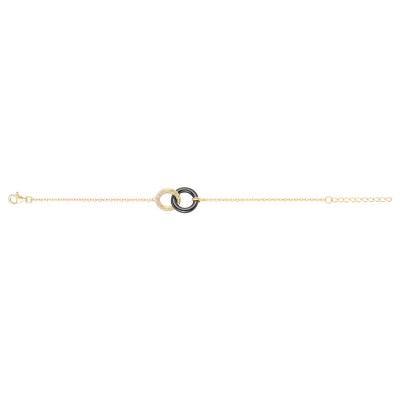 Bracelet en plaqué or, céramique noire et oxydes de zirconium