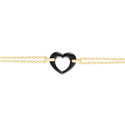 Bracelet en plaqué or, céramique noire et oxydes de zirconium, motif cœur