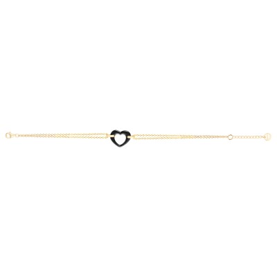 Bracelet en plaqué or, céramique noire et oxydes de zirconium, motif cœur